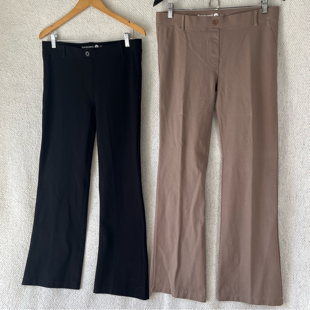 Betabrand Yoga Dress Pants Womens Large Long Tan and Black Set of 2 Stretch Pant